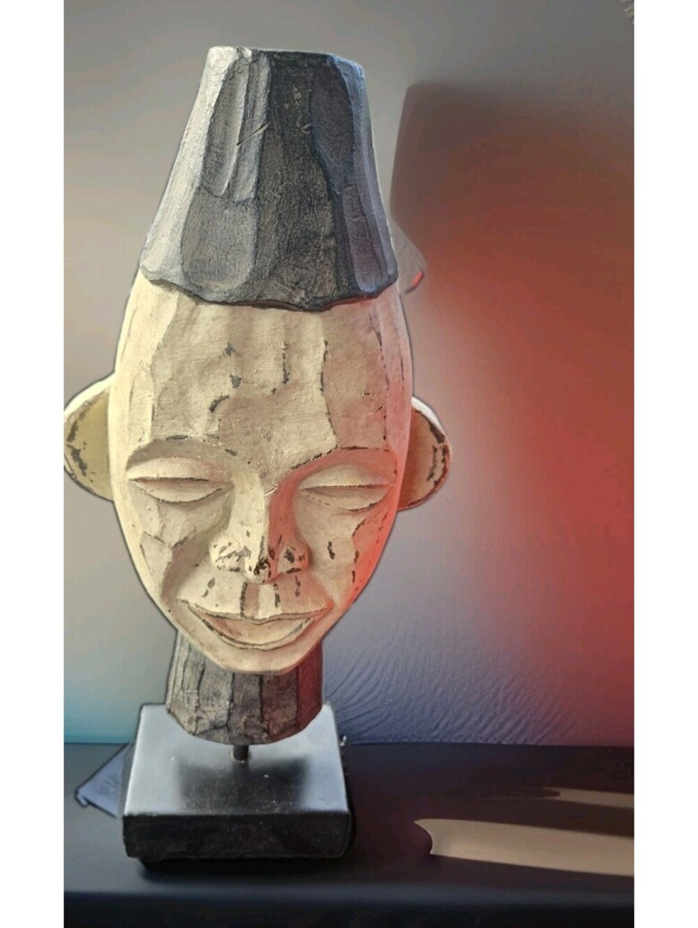 African Decorative Punu Spirit Mask Gabon African Wood Carved on Stand 18" Tall